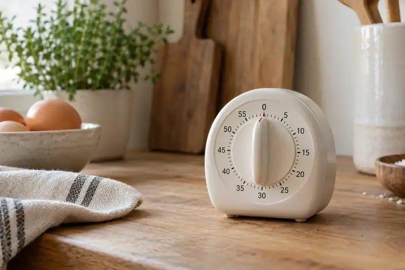 a simple unbranded physical five-minute kitchen timer