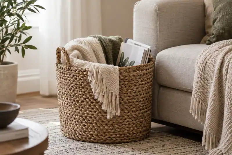 a simple neutral storage basket for household items